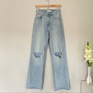 Zara wide leg full length ripped jeans